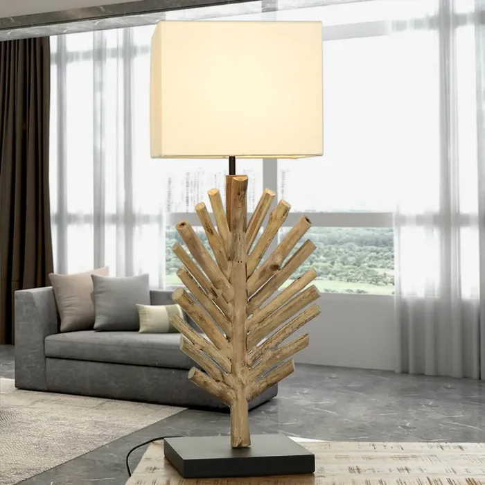 Abverkauf Tischlampe Treibholz Stoff 69 cm Nachttisch Wohnzimmer