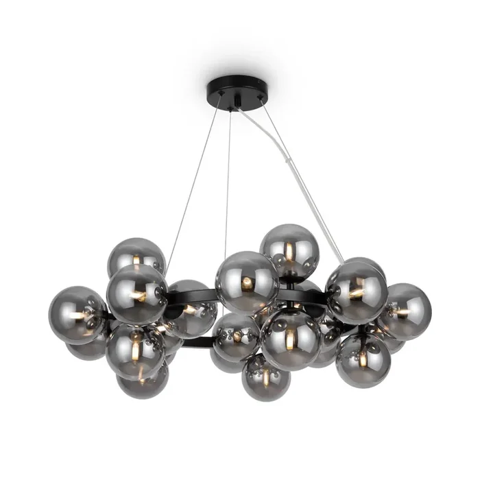 Aktuell Hängelampe Metall Rauchglas G9 69 cm breit Kugel Schirm