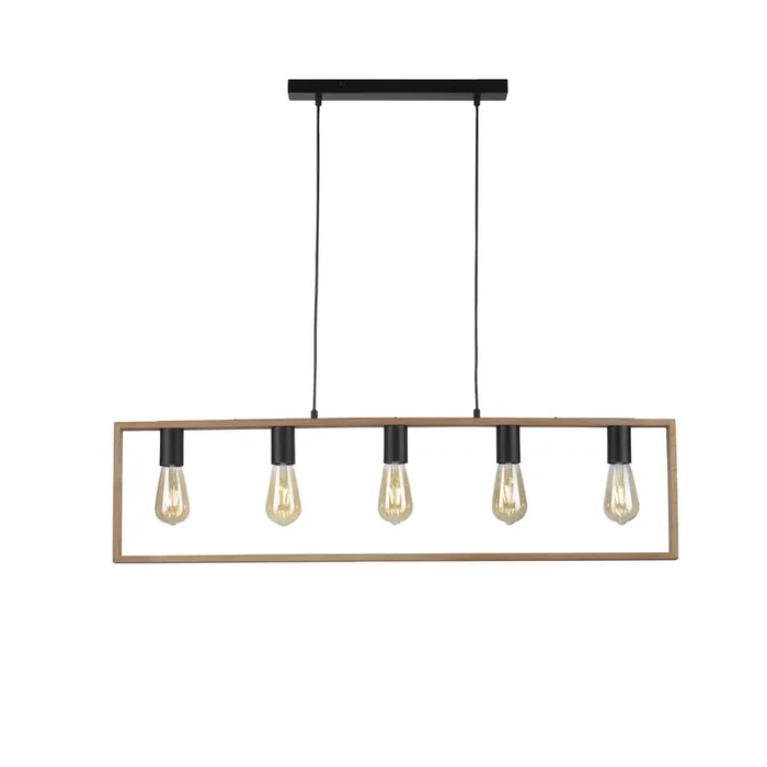 Begrenztes Angebot Natürliche Hängelampe Retro Holz Metall L:100 cm 5-flmg
