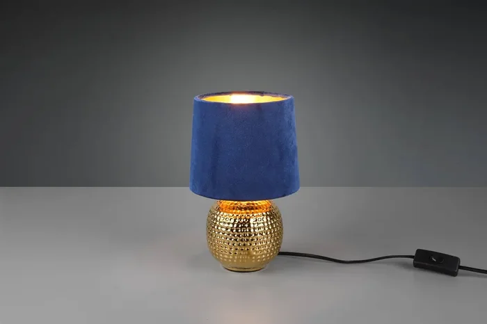 Großhandel Reality Sophia Tischleuchte E14⌀16cm Goldfarbig Samtschirm Blau