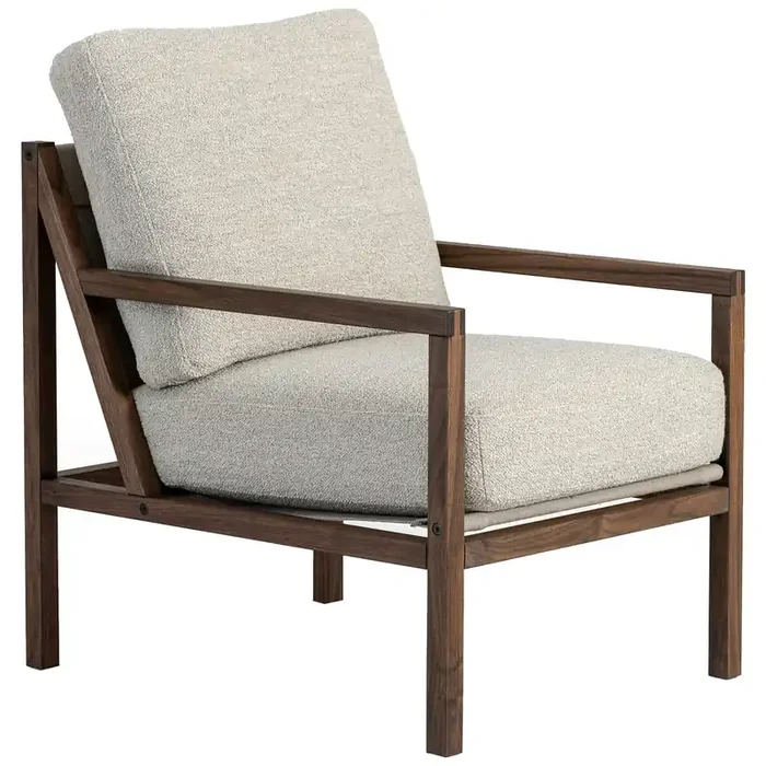 Seventy Five Wood Sessel, Walnussholz / Bouclé-Stoff Sand Nur Heute