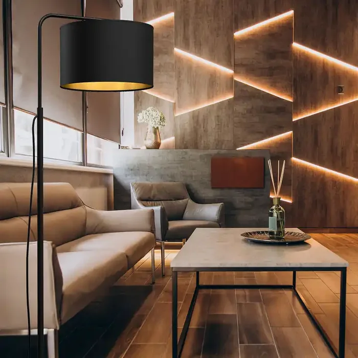 Stehlampe Stoff Metall 151 cm Wohnzimmer Schwarz Gold Ausverkauf